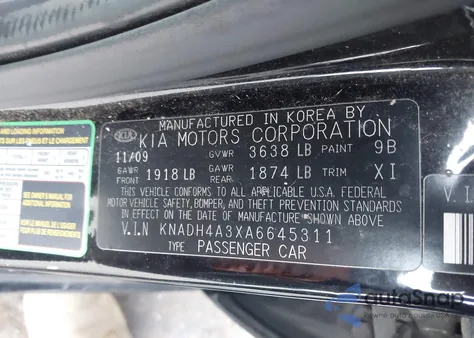 2010 Kia Rio Lx z USA, uszkodzony, nr VIN KNADH4A3XA6645311